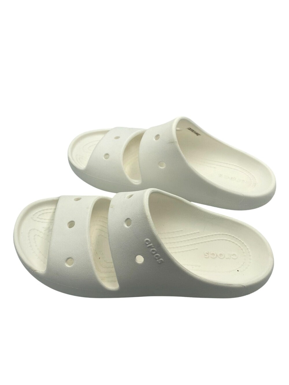 Crocs Slides Sandals White 2 Strap Iconic Comfort Slip On Mens Size 9 / Women 11